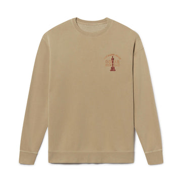 Men's Women's Adult Beige sweatshirt with a Oscar Sunday logo graphic design on a white background